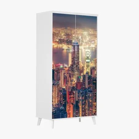 Pegatina para armario luces nocturnas de Hong Kong desde Victoria Peak – Pixers®
