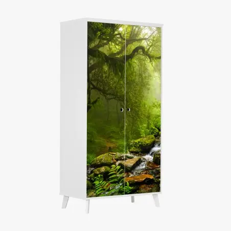 Pegatina para armario bosque esmeralda con cascada y sendero místico – Pixers®