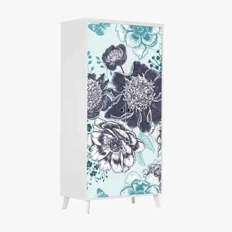 Pegatina para armario estampado floral vintage en tonos turquesa – Pixers®