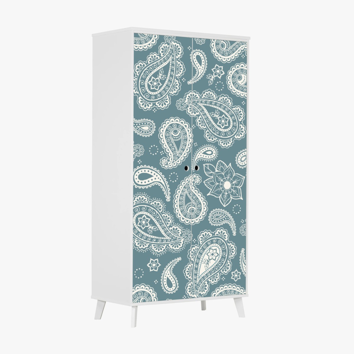 Pegatina para armario patrón paisley bohemio en turquesa y blanco – Pixers®
