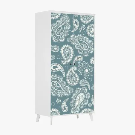 Pegatina para armario patrón paisley bohemio en turquesa y blanco – Pixers®