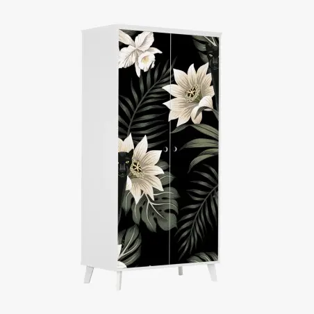 Pegatina para armario panteras negras entre orquídeas y hojas tropicales – Pixers®