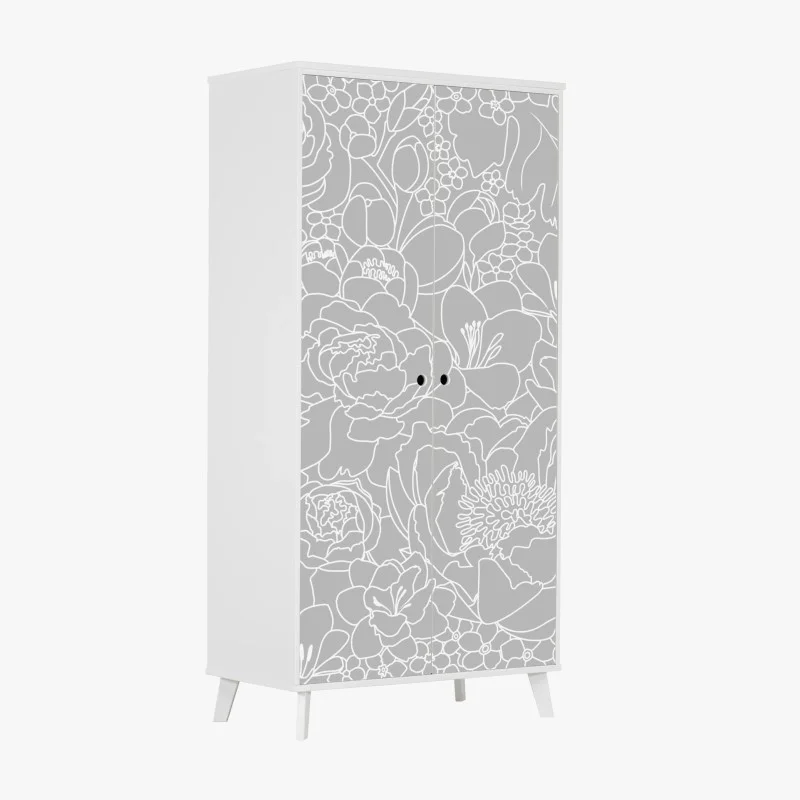 Pegatina para armario patrón floral minimalista en tonos grises