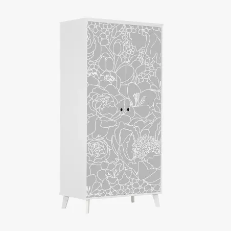 Pegatina para armario patrón floral minimalista en tonos grises – Pixers®