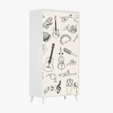 Pegatina para armario patrón de instrumentos musicales dibujados a mano – Pixers®