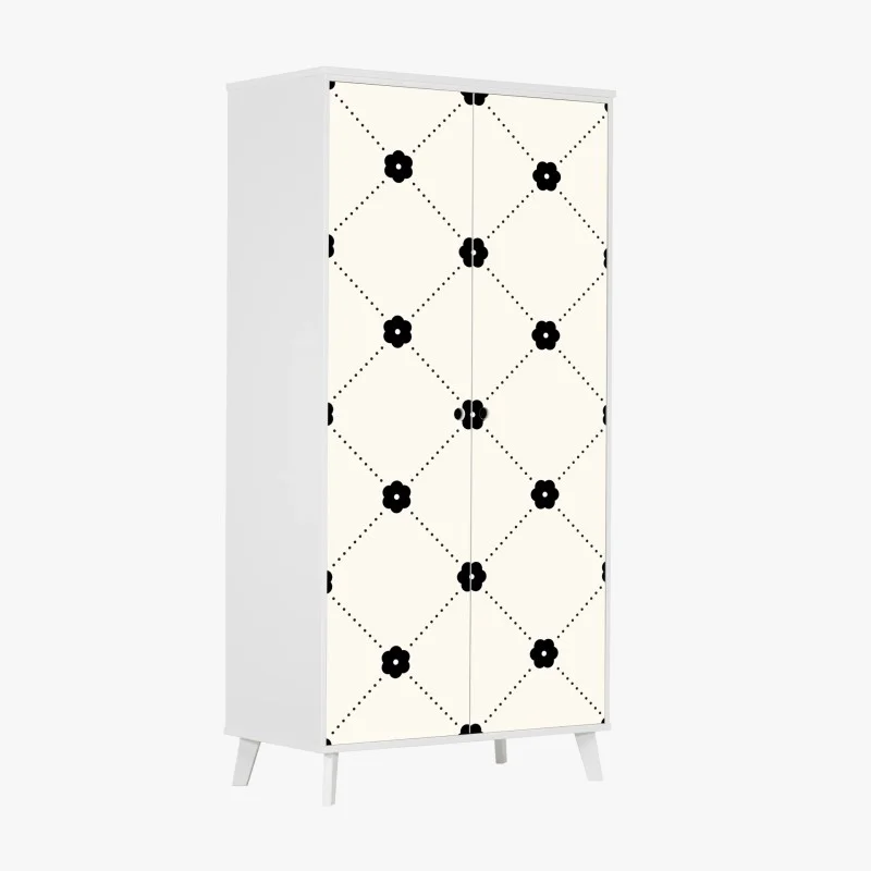 Pegatina para armario patrón geométrico de flores en blanco y negro