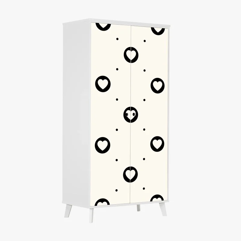 Pegatina para armario patrón de corazones minimalistas en blanco y negro