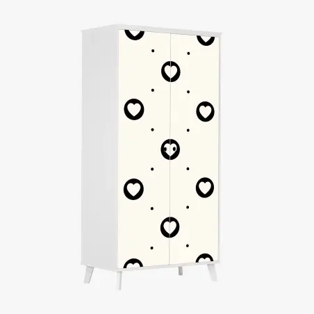 Pegatina para armario patrón de corazones minimalistas en blanco y negro – Pixers®