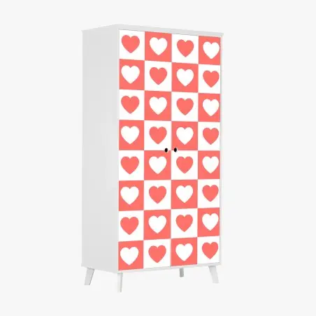 Pegatina para armario patrón de corazones coral en damero – Pixers®