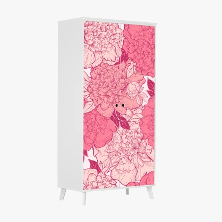 Pegatina para armario diseño floral de peonías en tonos rosa – Pixers®