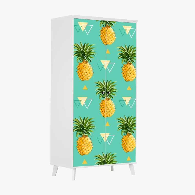 Pegatina para armario patrón tropical de piñas sobre fondo turquesa
