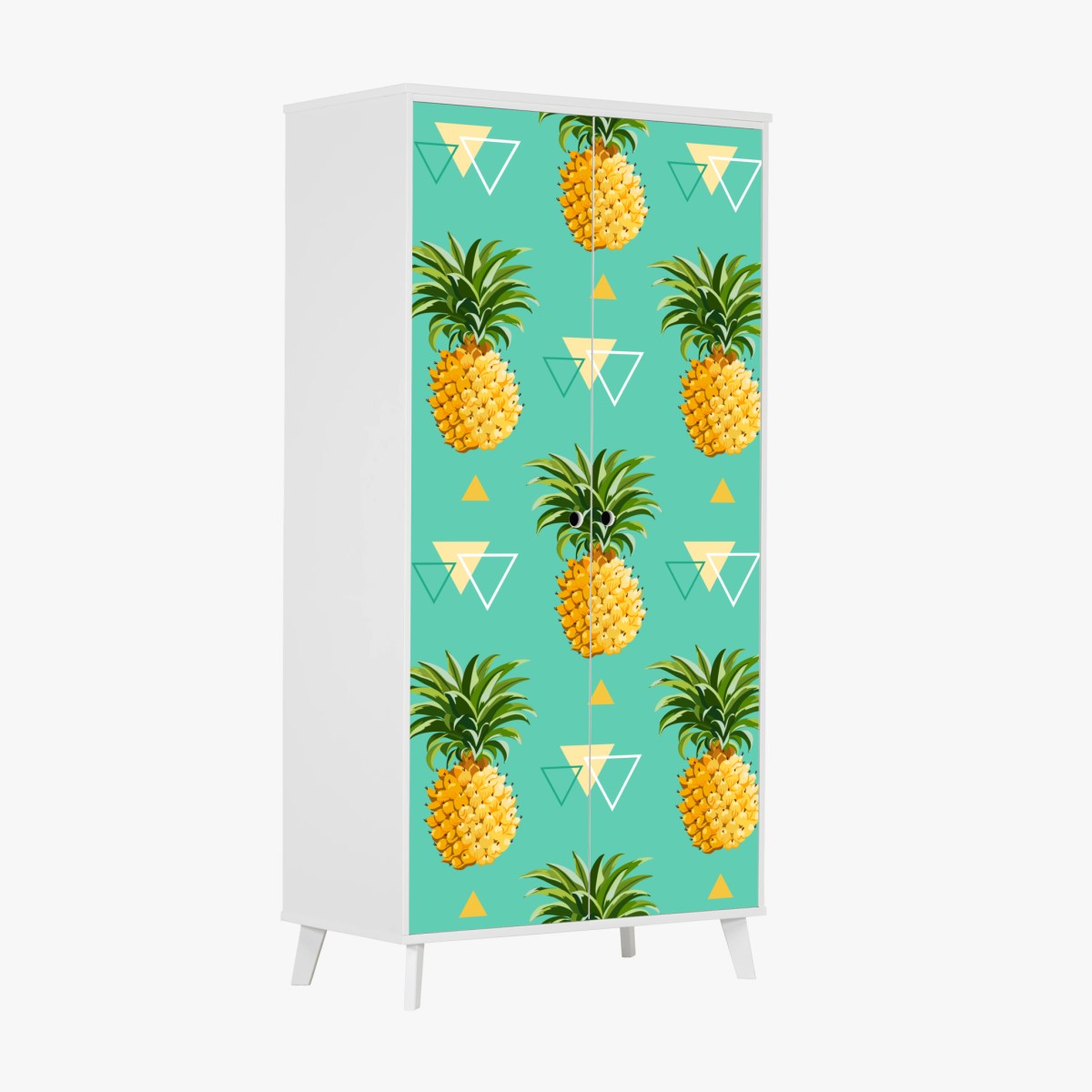 Pegatina para armario patrón tropical de piñas sobre fondo turquesa – Pixers®
