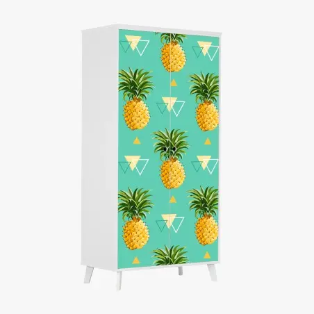 Pegatina para armario patrón tropical de piñas sobre fondo turquesa – Pixers®