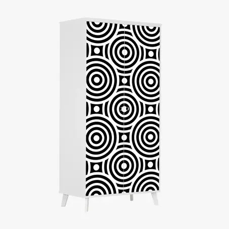 Pegatina para armario patrón óptico de círculos concéntricos en blanco y negro – Pixers®