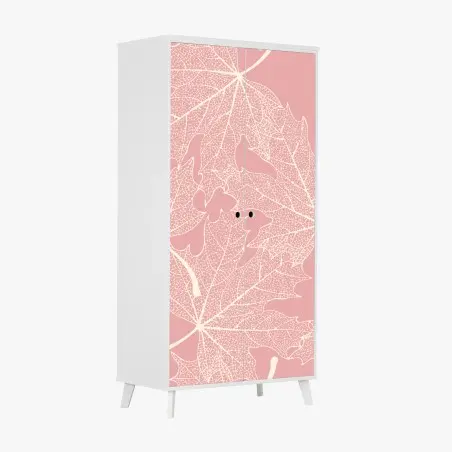 Pegatina para armario estampado de hojas esqueletizadas en rosa – Pixers®