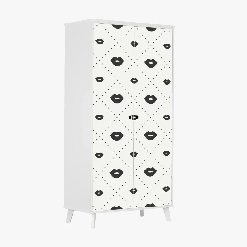 Pegatina para armario patrón de labios minimalista en blanco y negro