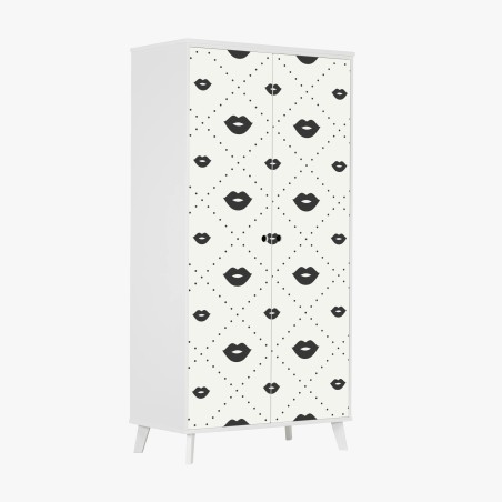 Pegatina para armario patrón de labios minimalista en blanco y negro – Pixers®