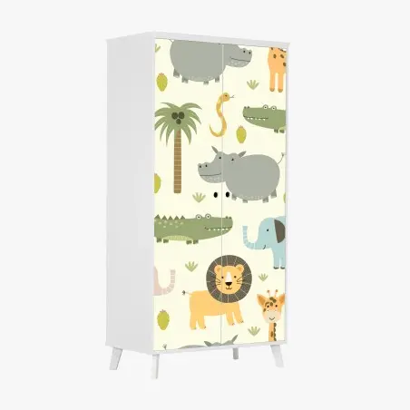 Pegatina para armario patrón safari de animales en tonos pastel – Pixers®