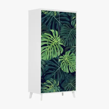 Pegatina para armario patrón tropical de hojas de monstera en tonos verdes – Pixers®