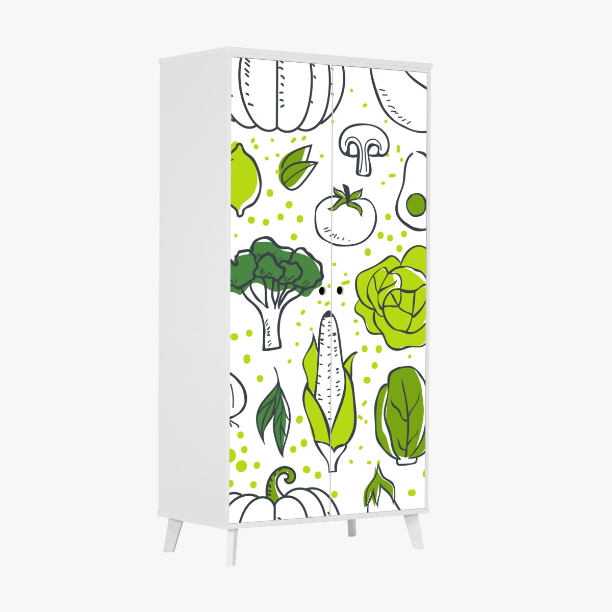Pegatina para armario patrón de verduras ilustradas en tonos verdes – Pixers®