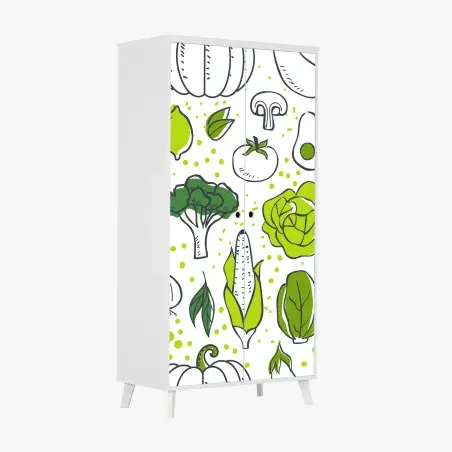 Pegatina para armario patrón de verduras ilustradas en tonos verdes – Pixers®