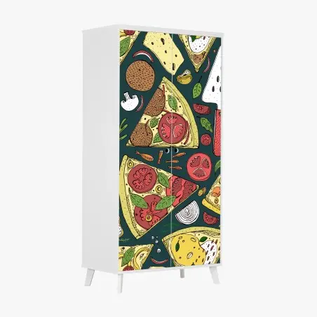 Pegatina para armario patrón de pizzas ilustrado en colores vibrantes – Pixers®