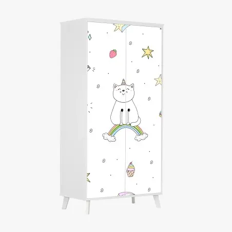 Pegatina para armario patrón de gatos unicornio y arcoíris en estilo kawaii – Pixers®