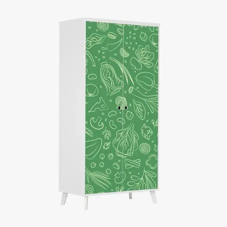 Pegatina para armario diseño de verduras ilustradas sobre fondo verde – Pixers®