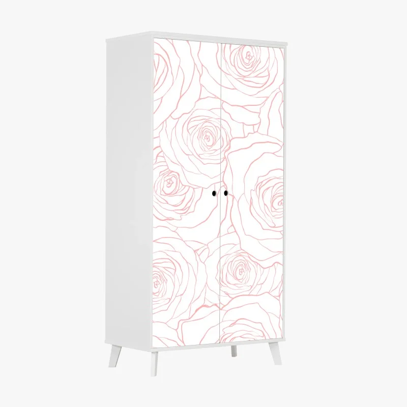 Pegatina para armario diseño floral de rosas en contorno rosa