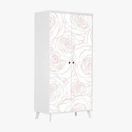 Pegatina para armario diseño floral de rosas en contorno rosa – Pixers®