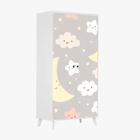 Pegatina para armario diseño infantil de luna y estrellas en tonos pastel – Pixers®