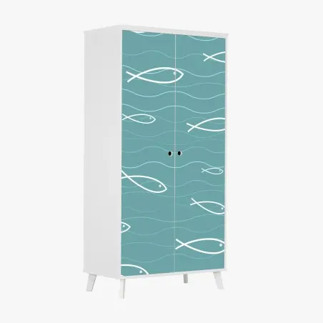 Pegatina para armario diseño de peces en tonos turquesa y ondas marinas – Pixers®