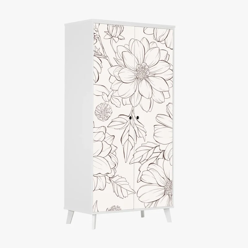 Pegatina para armario estampado floral delicado en blanco y negro
