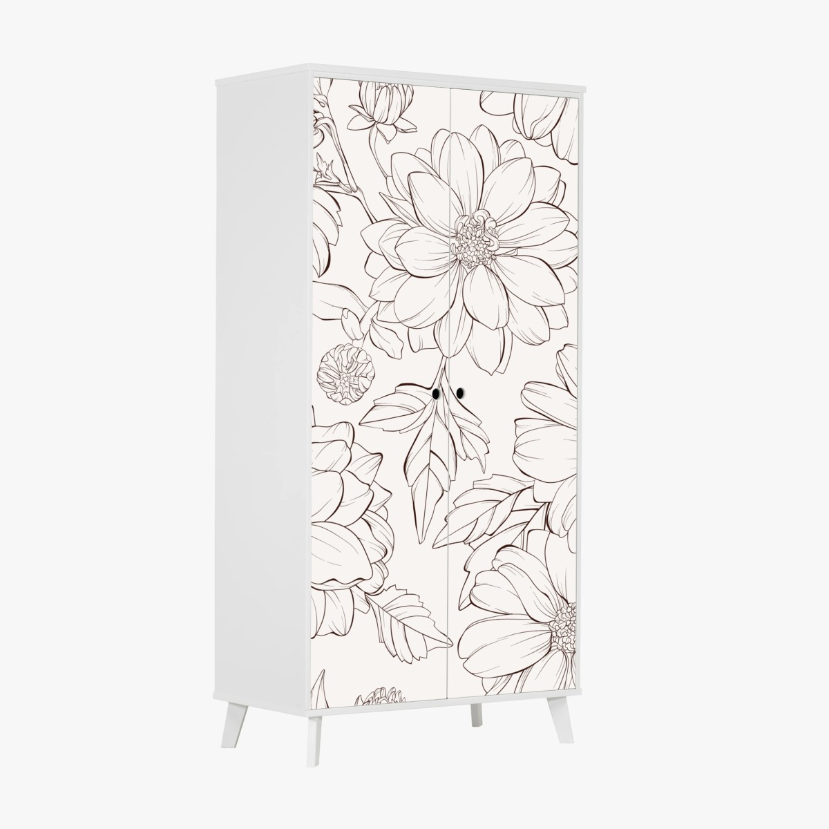 Pegatina para armario estampado floral delicado en blanco y negro – Pixers®