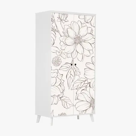 Pegatina para armario estampado floral delicado en blanco y negro – Pixers®