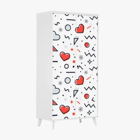 Pegatina para armario patrón de corazones y formas geométricas estilo memphis – Pixers®