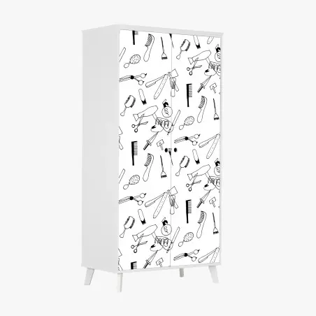 Pegatina para armario patrón de herramientas de peluquería en blanco y negro – Pixers®