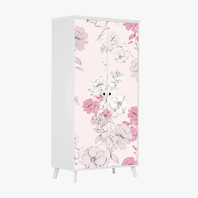 Pegatina para armario patrón floral romántico en tonos rosa