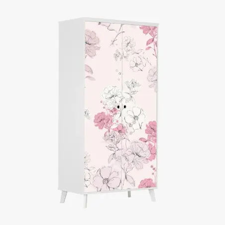 Pegatina para armario patrón floral romántico en tonos rosa – Pixers®
