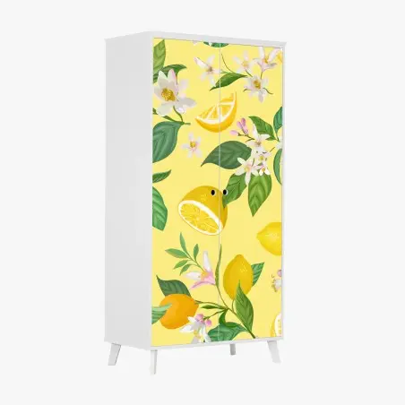 Pegatina para armario estampado botánico de limones y flores sobre fondo amarillo – Pixers®