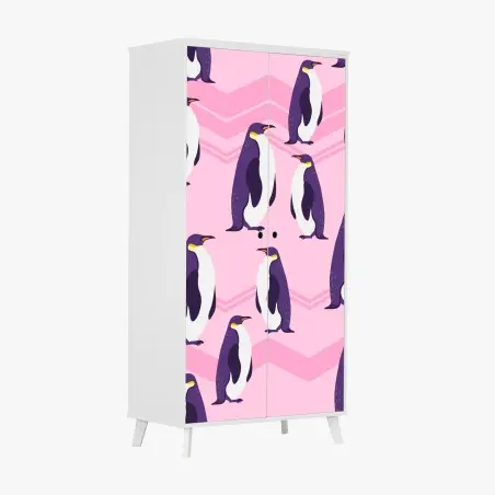 Pegatina para armario patrón de pingüinos morados sobre fondo rosa – Pixers®