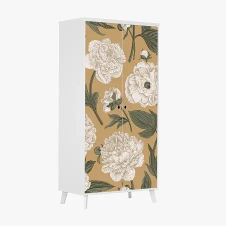 Pegatina para armario estampado botánico de peonías sobre fondo beige – Pixers®