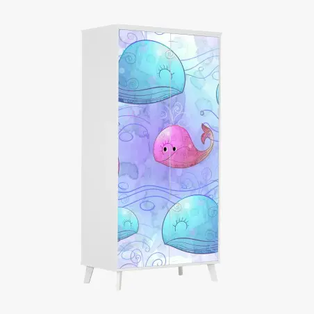 Pegatina para armario ballenas acuareladas en tonos pastel para decoración infantil – Pixers®