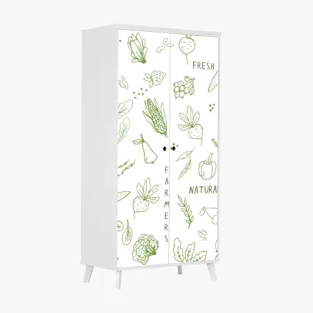 Pegatina para armario diseño orgánico de frutas y verduras en trazos verdes – Pixers®