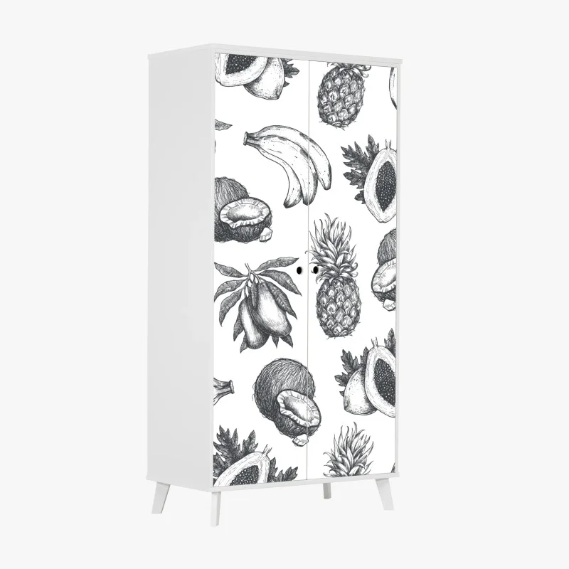 Pegatina para armario patrón de frutas tropicales en estilo boceto