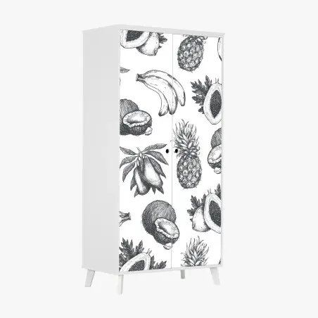Pegatina para armario patrón de frutas tropicales en estilo boceto – Pixers®