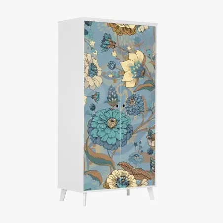 Pegatina para armario patrón floral vintage en tonos azules y turquesa – Pixers®