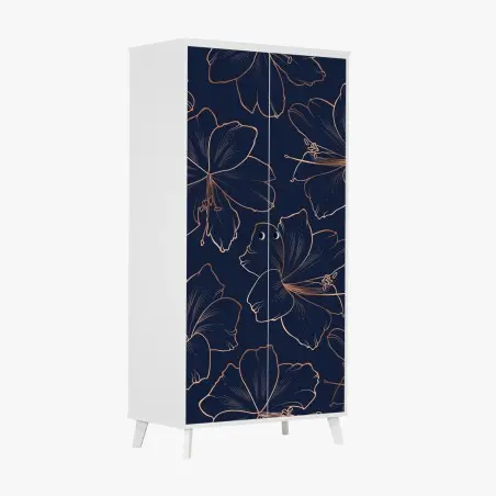 Pegatina para armario diseño floral noche azul con contornos dorados – Pixers®