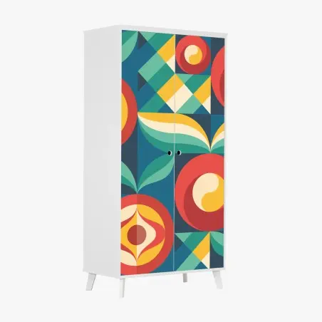 Pegatina para armario patrón floral geométrico en tonos cálidos – Pixers®