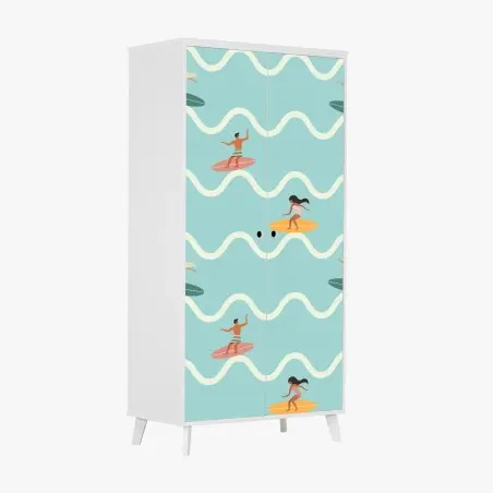 Pegatina para armario estampado de surfistas y olas en tonos pastel – Pixers®